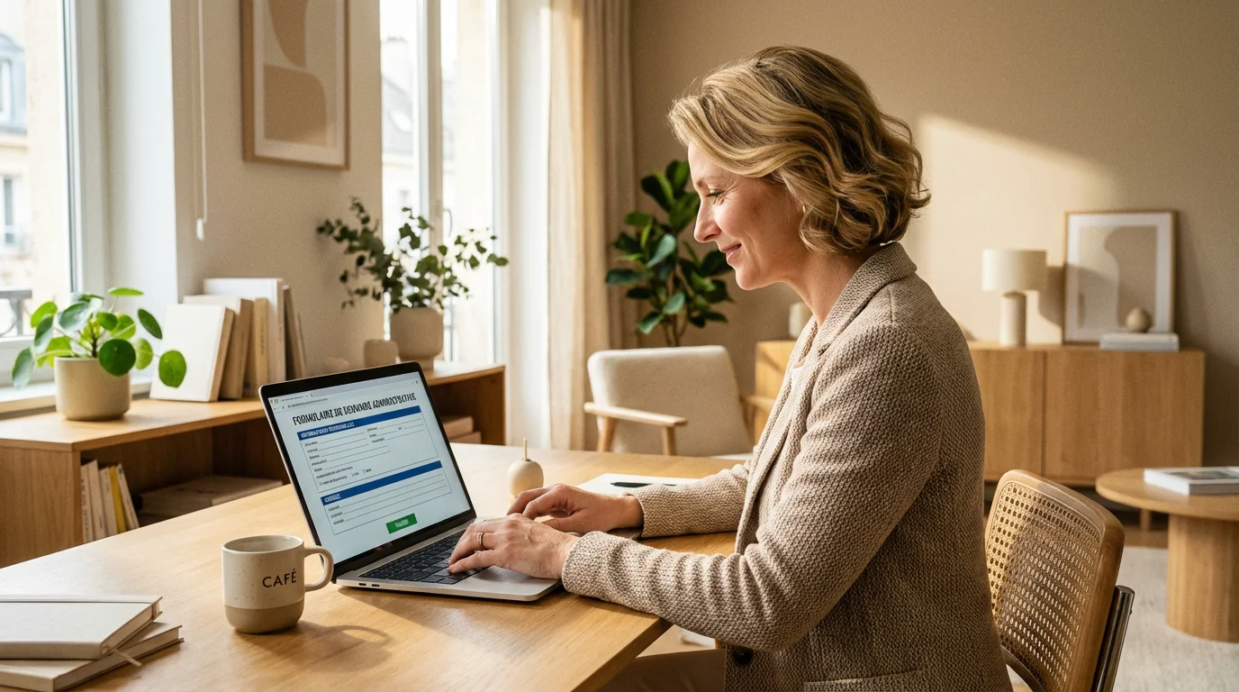 Thérapeute holistique remplissant ses formalités d'inscription en micro-entreprise sur ordinateur