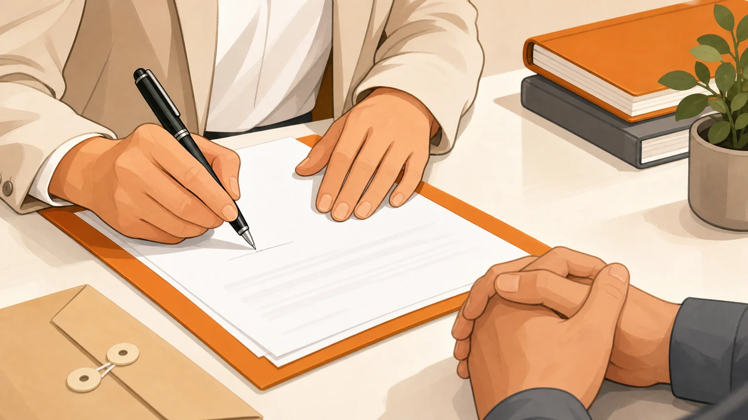 Mains anonymes signant des documents de divorce
