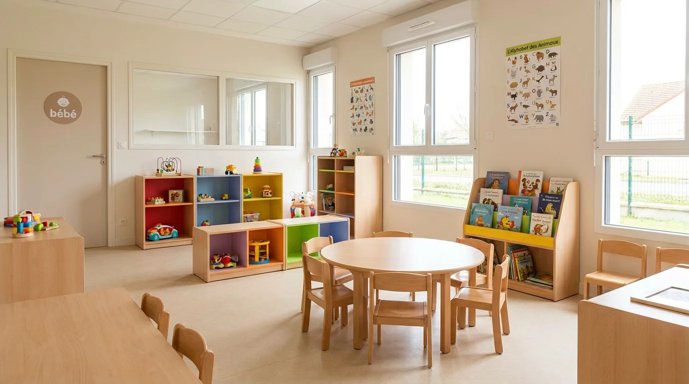 Mobilier professionnel en bois dans un espace d'accueil petite enfance
