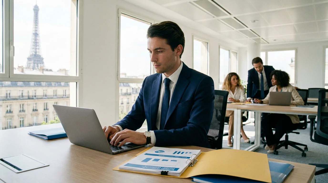 Alternant en gestion de patrimoine travaillant dans un environnement professionnel en France