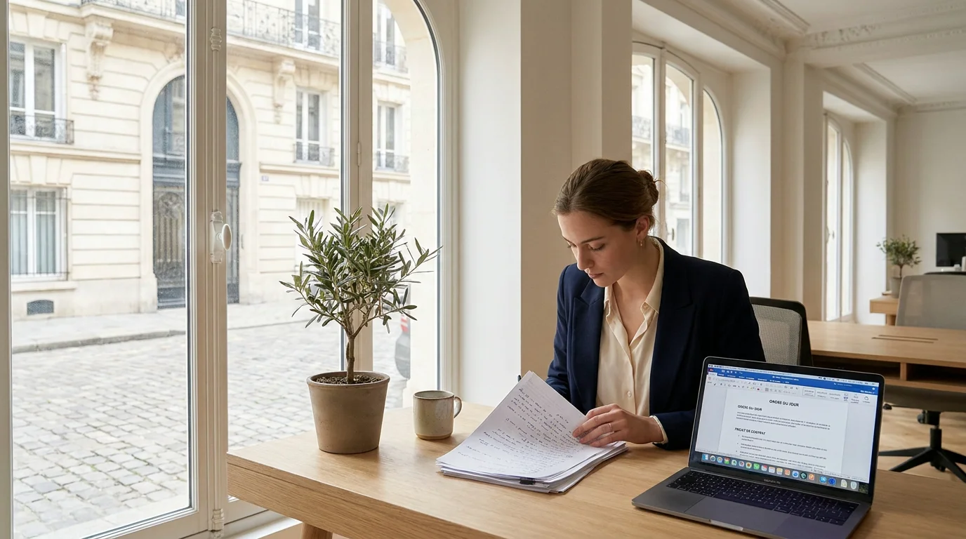 Étudiant préparant ses demandes de stages dans un bureau moderne en France