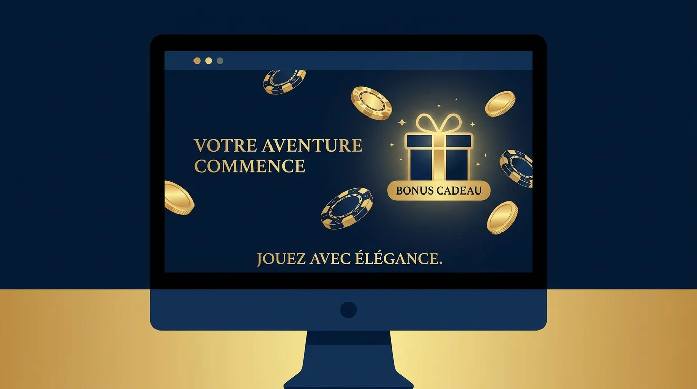 Illustration d'un bonus sans dépôt sur un casino en ligne avec jetons et pièces dorées