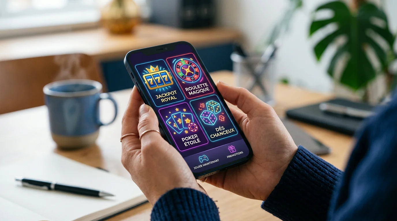 Personne parcourant un catalogue de jeux de casino sur smartphone