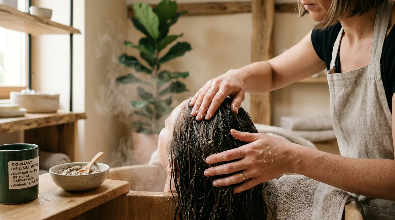 Exfoliation du cuir chevelu lors d'un soin head spa