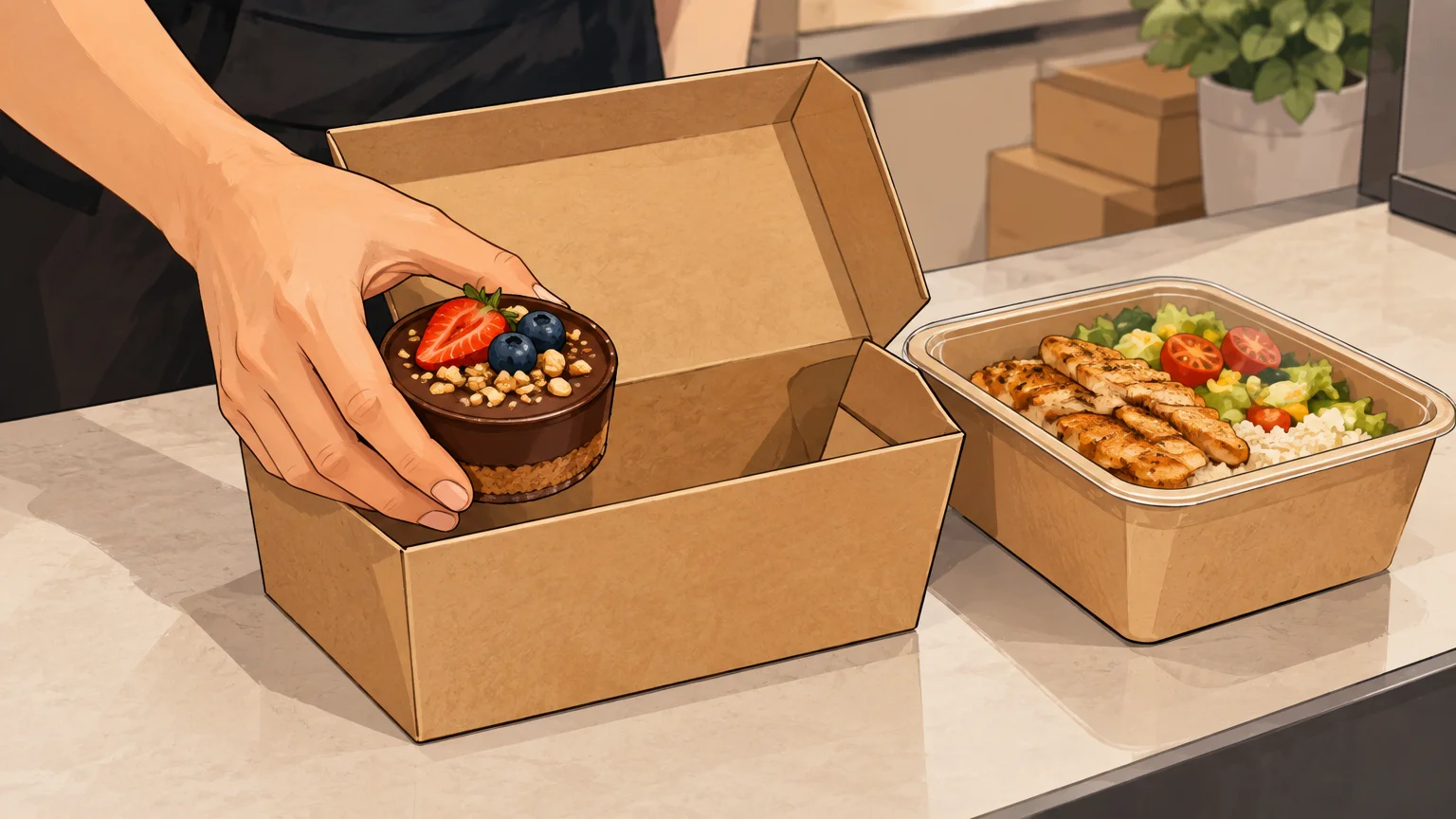 Une pâtisserie individuelle prête à emporter avec un repas