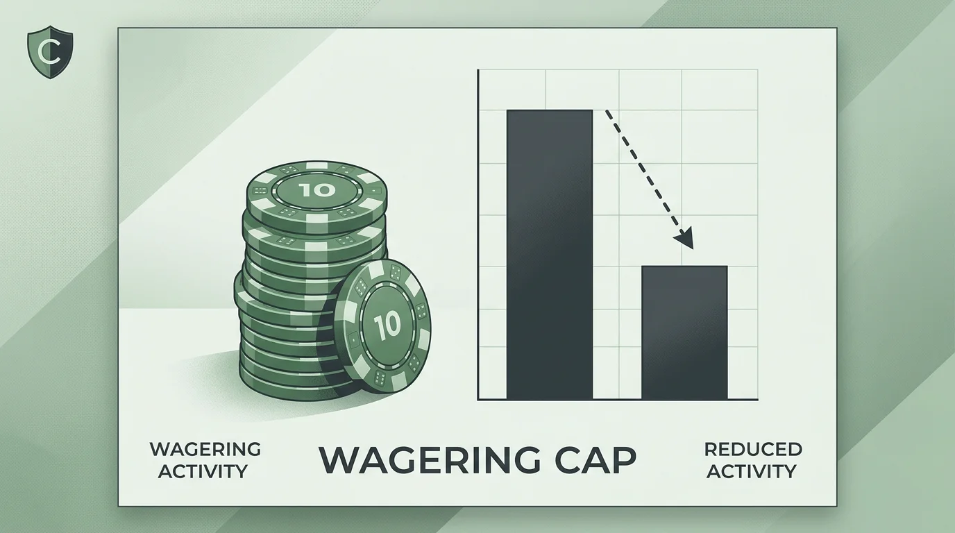 Conceptual graphic showing UK bonus wagering requirements falling to a lower cap