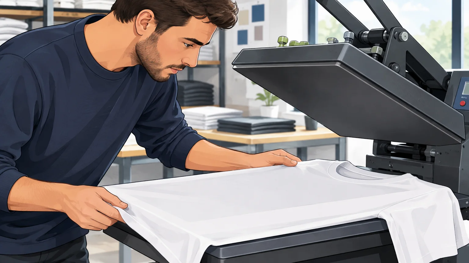 Contrôle du marquage d’un t-shirt uni dans un atelier textile