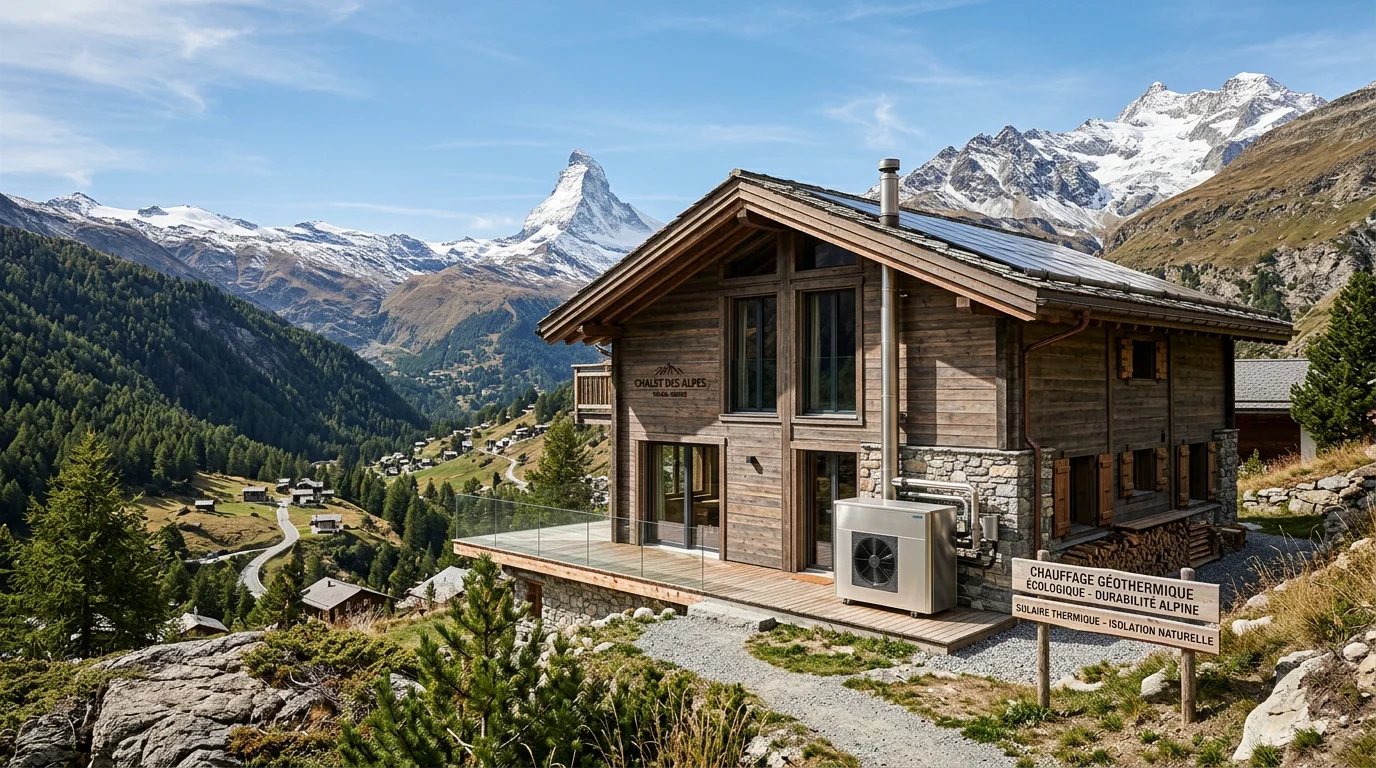 Chalet suisse moderne en Valais avec une installation de chauffage écologique