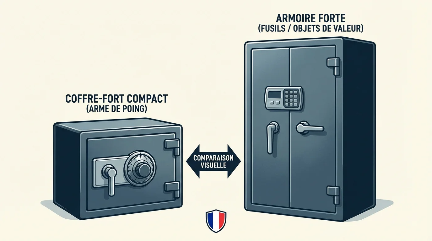 Comparaison entre un coffre compact pour arme de poing et une armoire forte