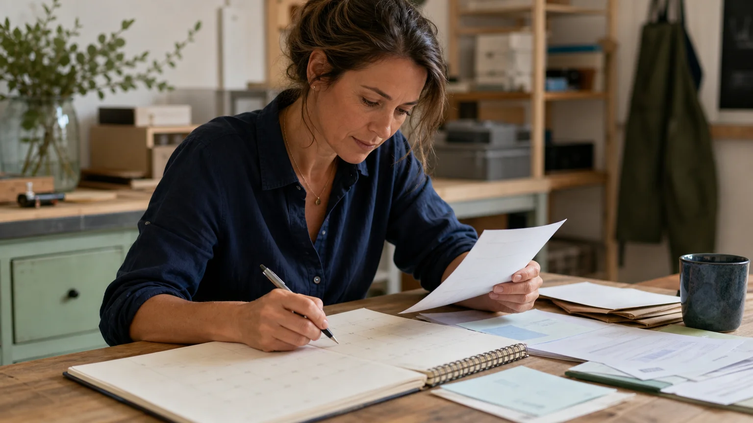 Une dirigeante examine les dates de paiement et d’encaissement de son entreprise