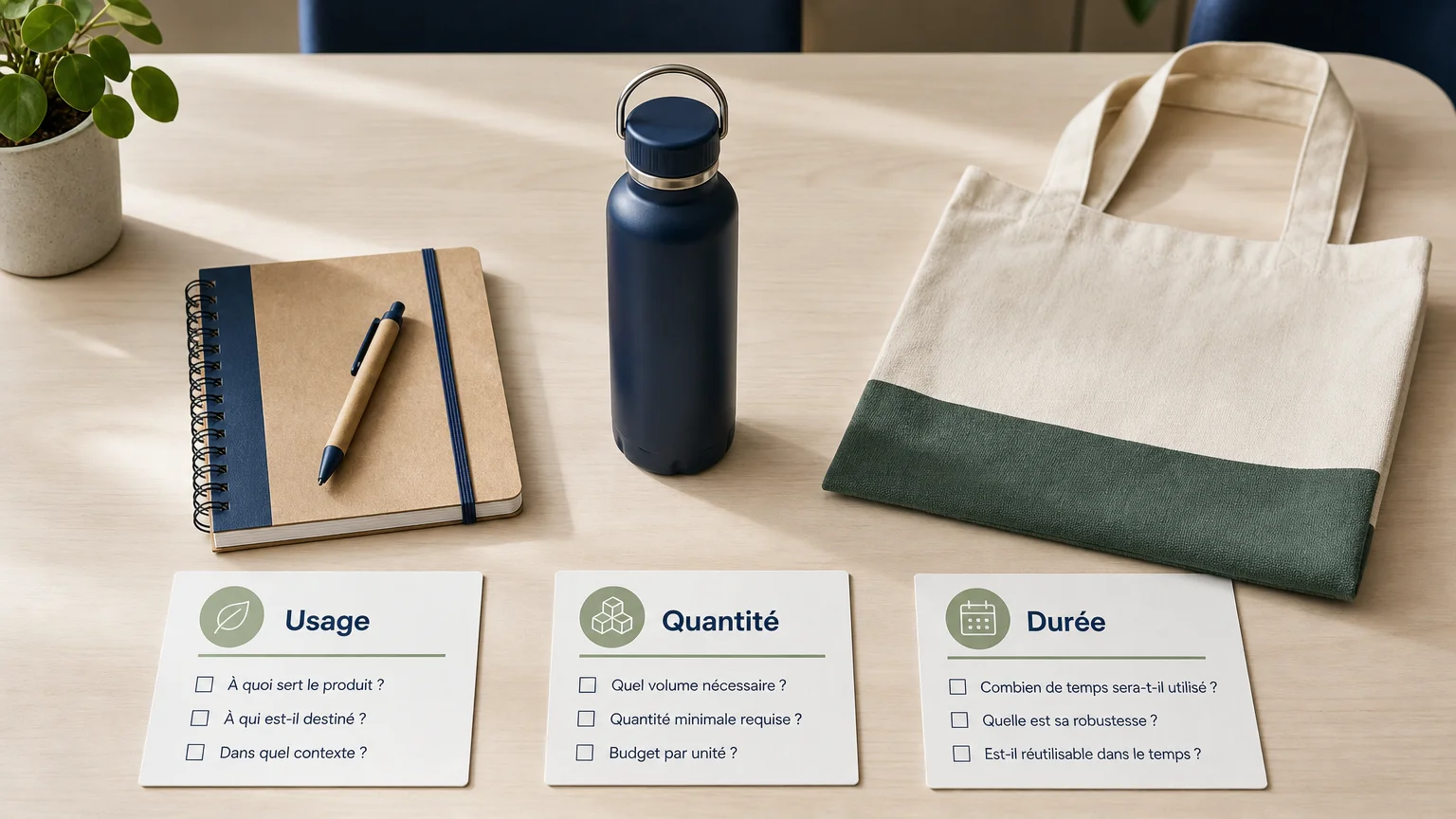 Checklist visuelle pour choisir des goodies responsables en petite série