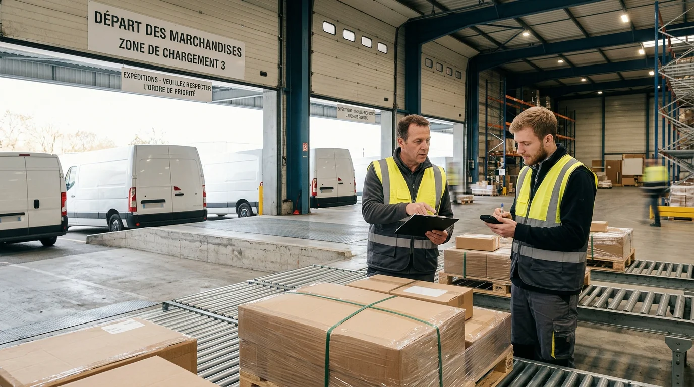 Chaîne de livraison dans un entrepôt d'entreprise avec logisticiens européens