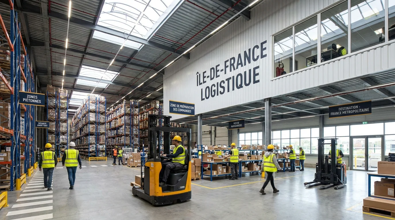 Entrepôt logistique à proximité de Bussy-Saint-Georges avec des intérimaires en activité