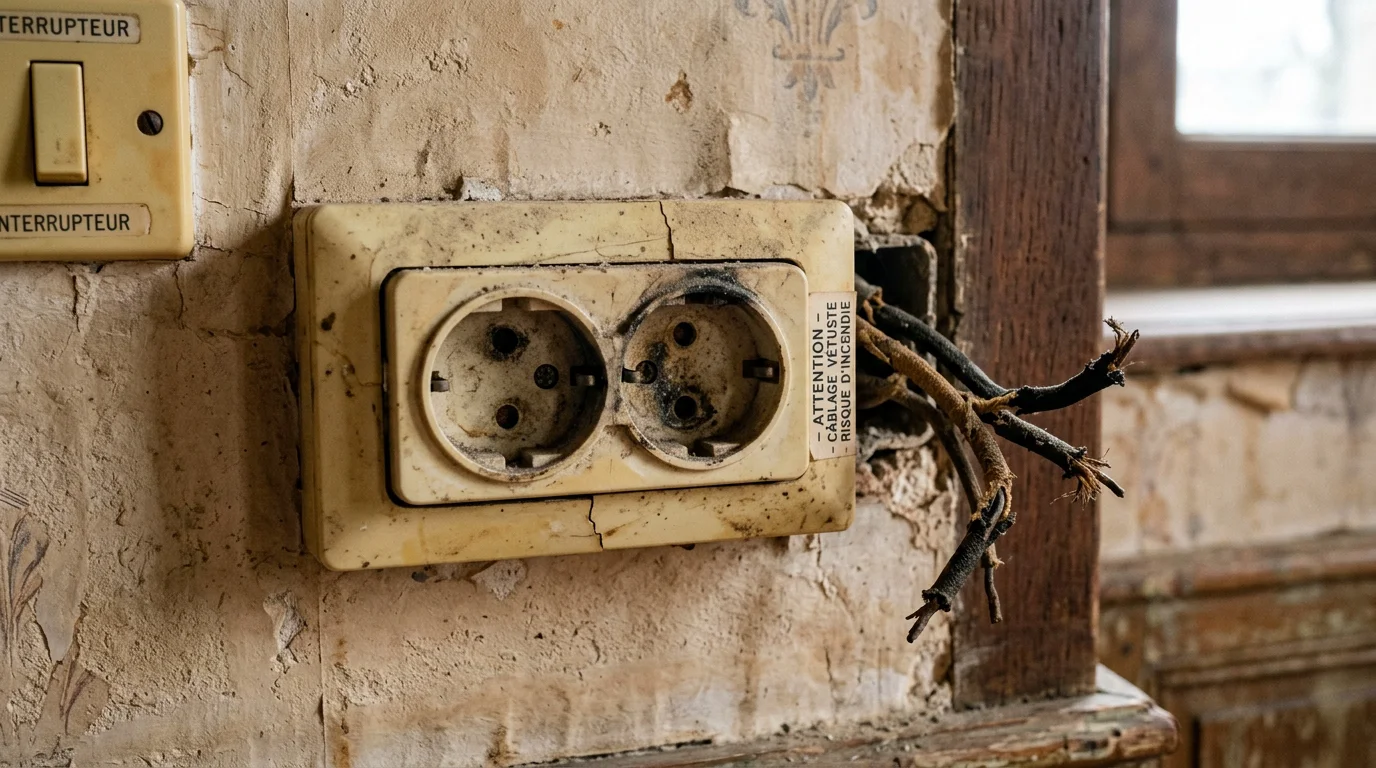 Prise électrique vétuste révélant une anomalie d'installation