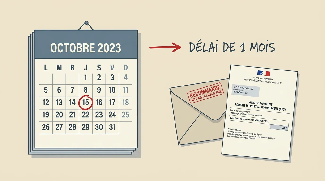 Calendrier illustrant le délai d'un mois pour contester un forfait post-stationnement