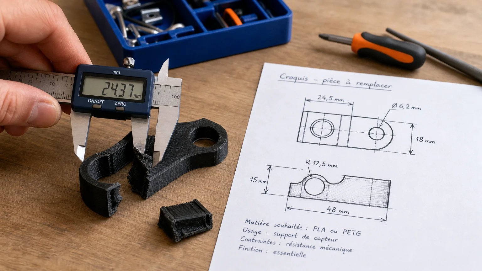 Mesure d’une pièce cassée avant sa conception en 3D