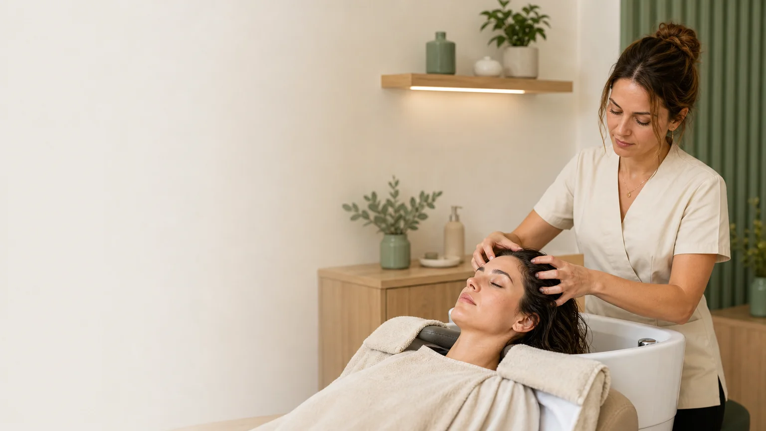 Formation professionnelle au Head Spa en Suisse dans un espace de bien-être lumineux