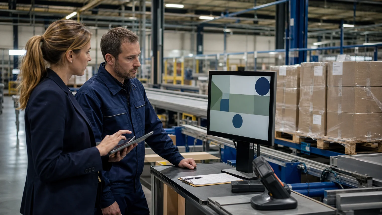 Équipe européenne suivant une production et des préparatifs de livraison en usine