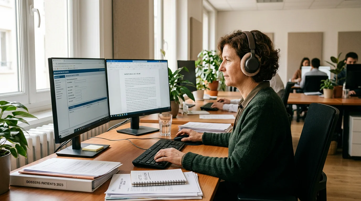 Personne utilisant un lecteur d'écran avec un casque pour consulter un document numérique