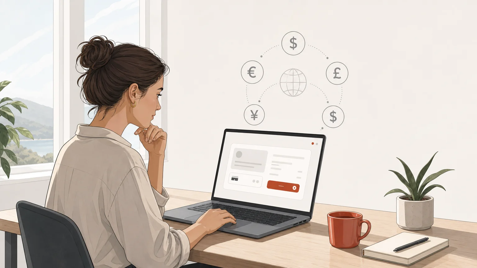 An international coaching business owner reviewing digital payments while living abroad