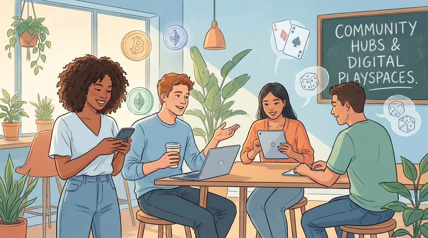 Diverse young adults using smartphones and laptops for online crypto casino gaming