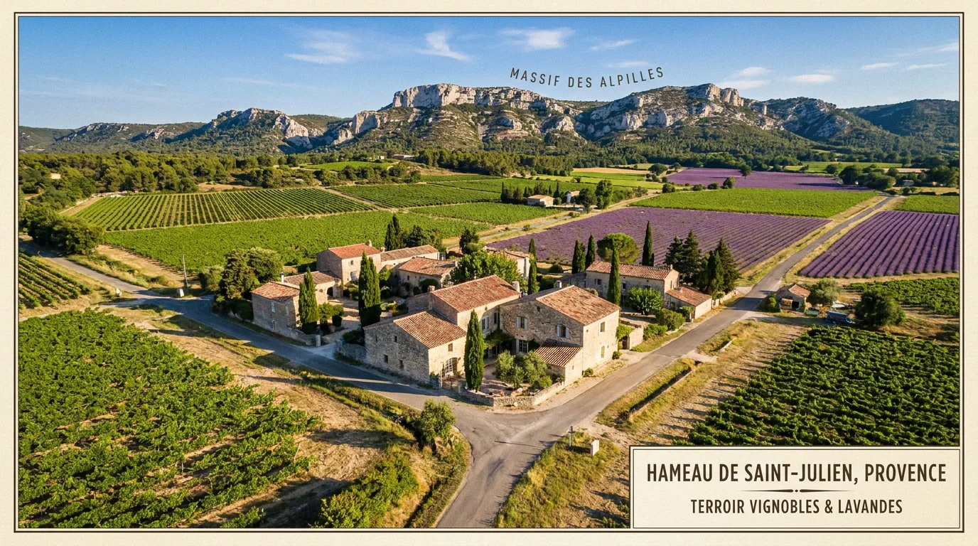 Vue panoramique de Coustellet au cœur de la vallée du Calavon en Provence