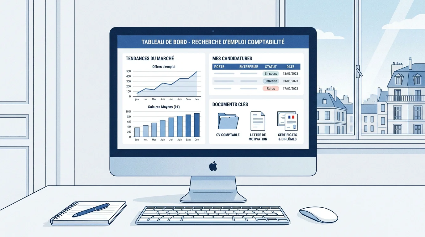 Tableau de bord de recherche de stage en comptabilité en France