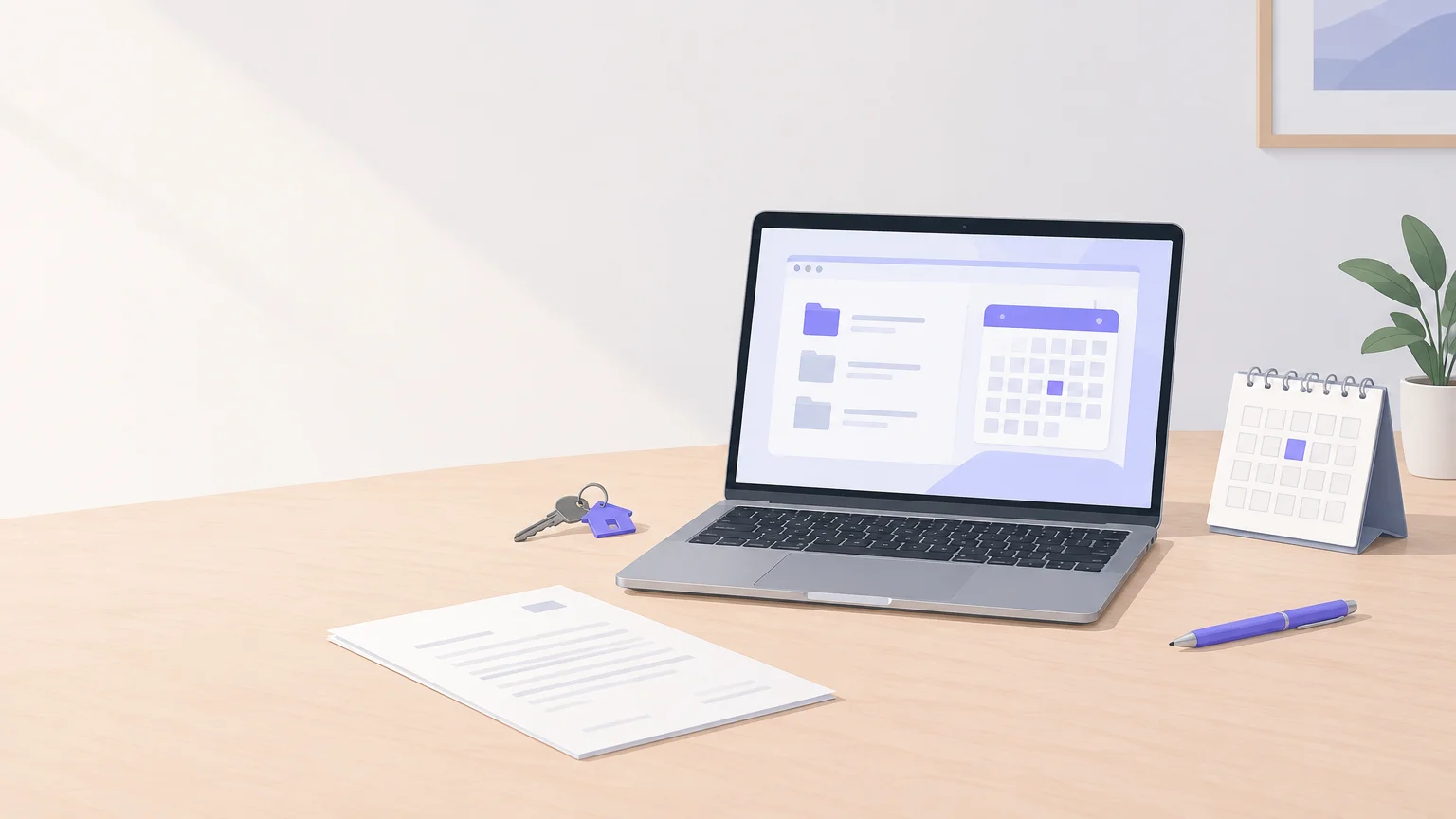 Illustration d’un ordinateur Mac utilisé pour organiser des locations immobilières