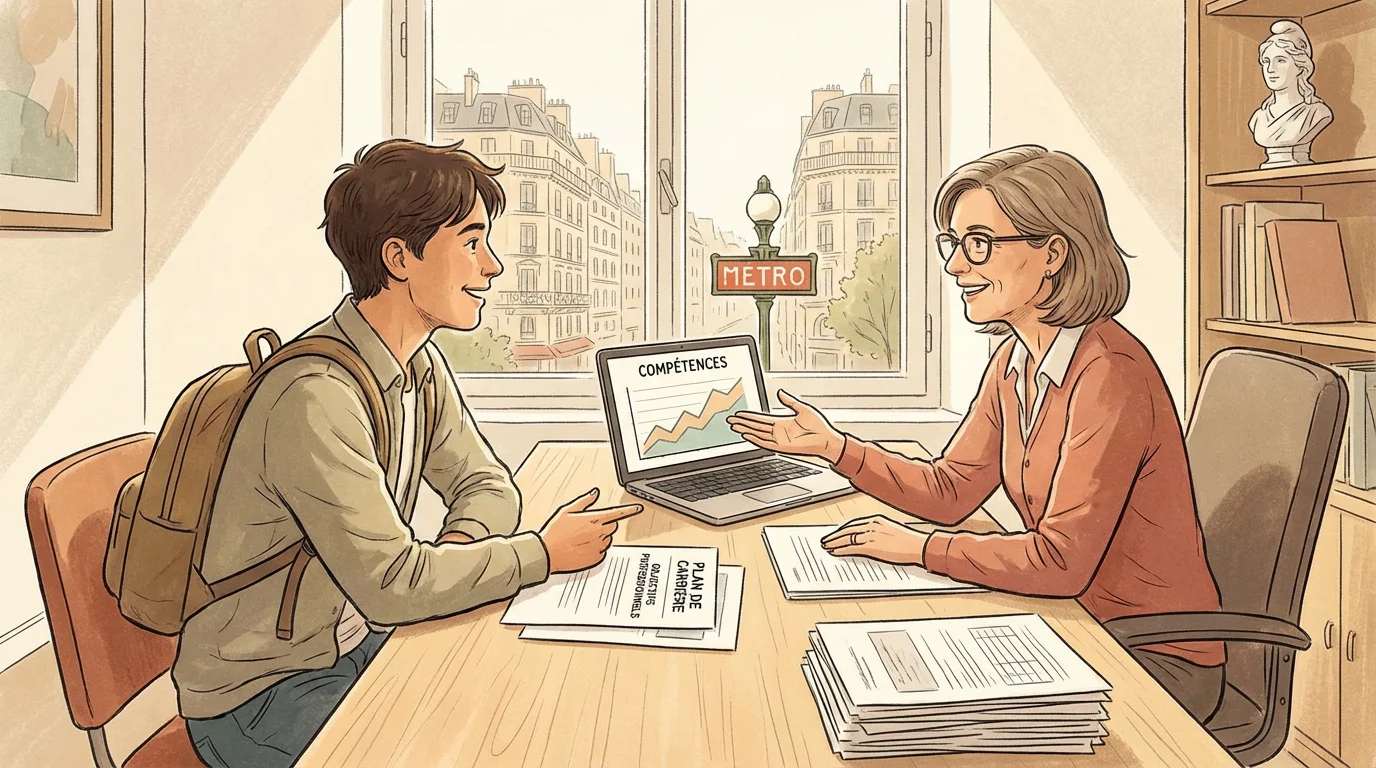 Jeune en entretien avec un conseiller dans le cadre du contrat d'engagement jeune