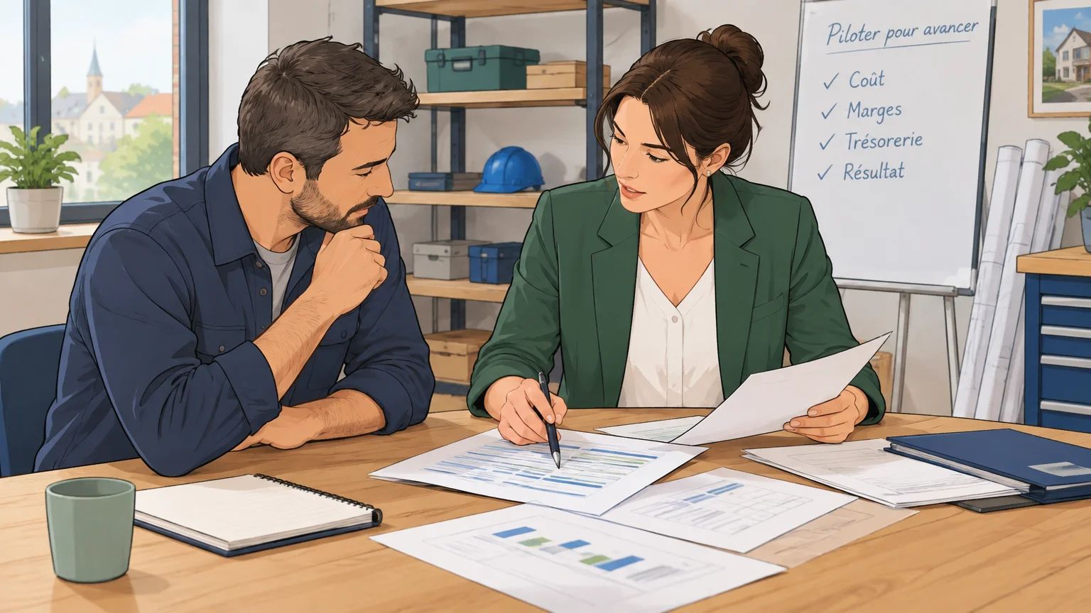 Dirigeant et conseiller analysant les coûts d’une activité