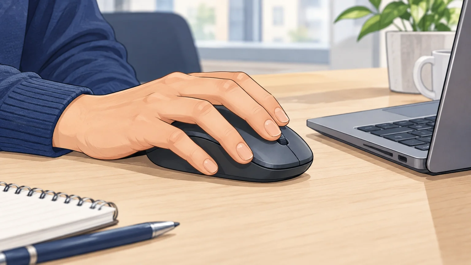Utilisation d’une souris sans fil sur un bureau professionnel