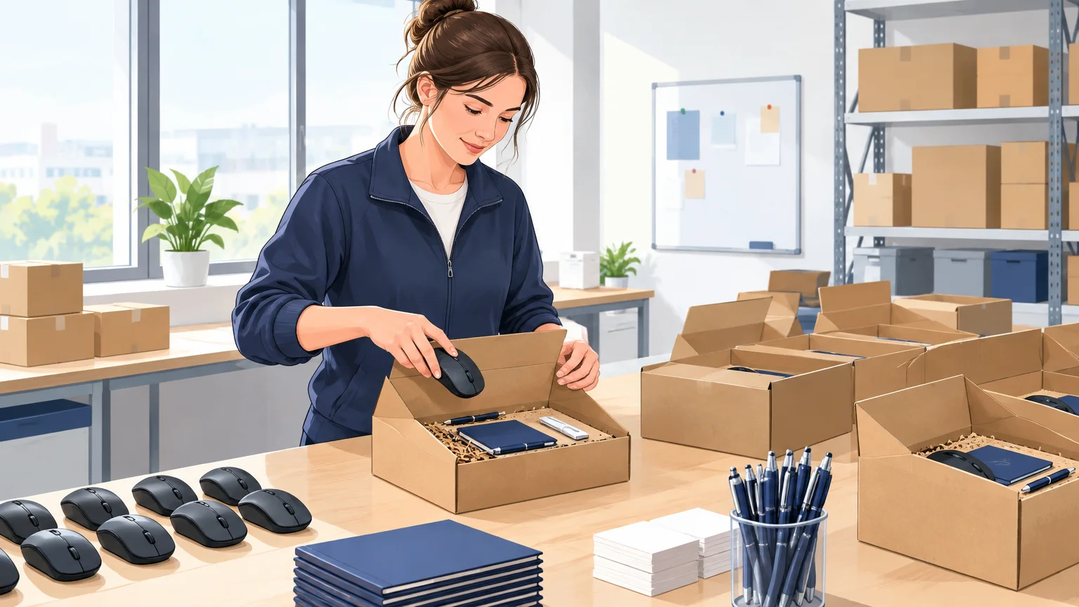 Préparation de souris pour des kits de bienvenue professionnels