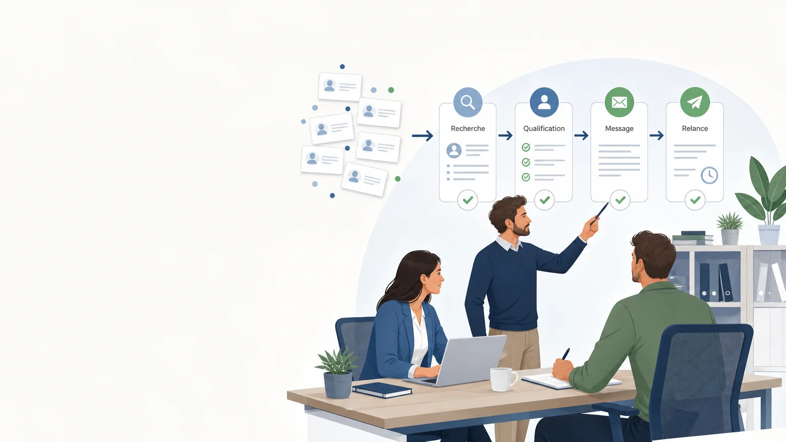 Illustration d’un parcours structuré de prospection automatisée