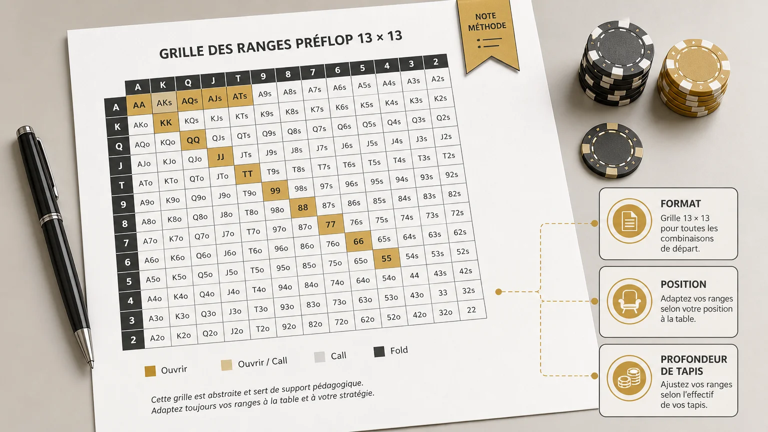 PDF de ranges préflop vérifié selon le format et la position