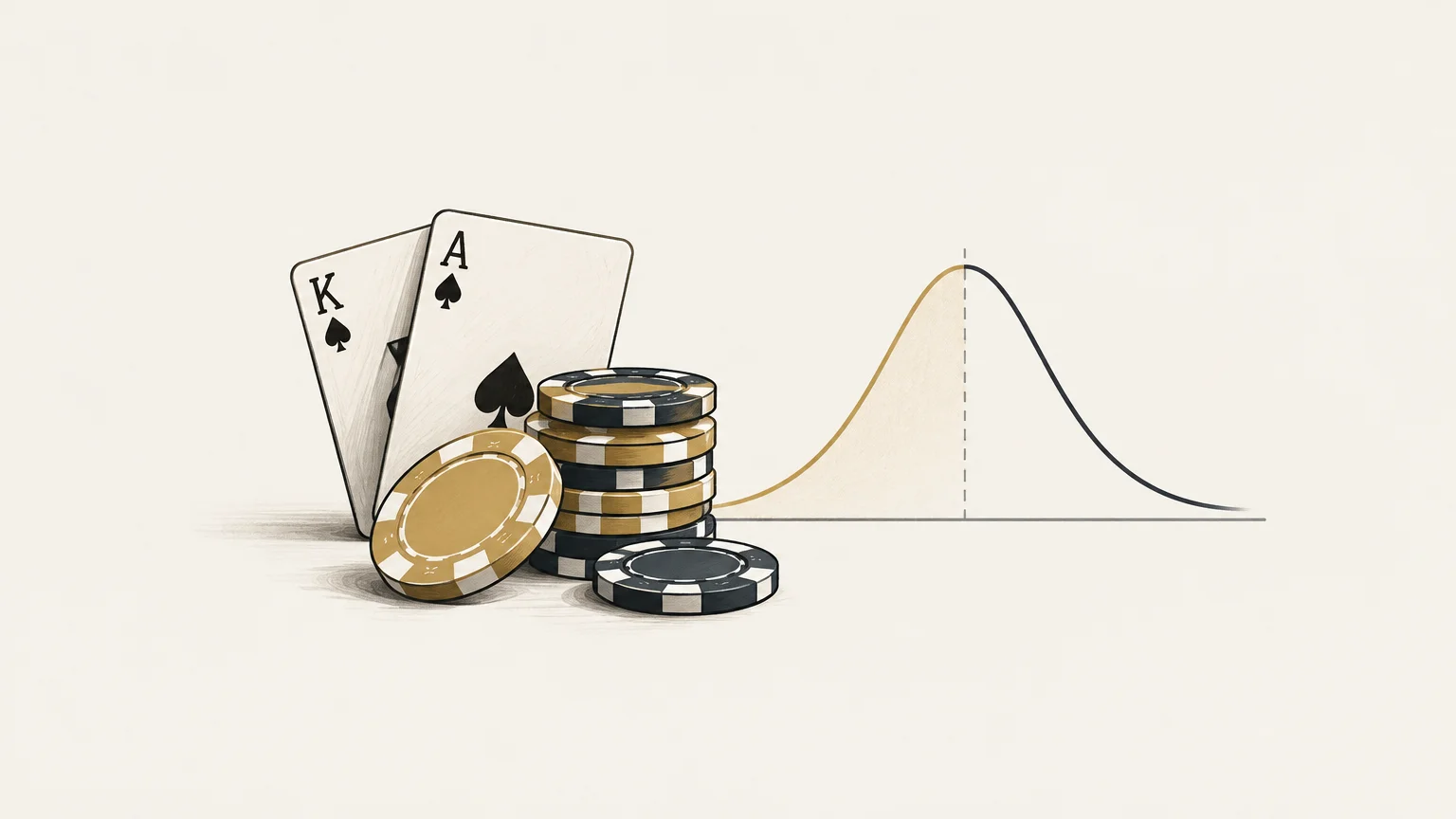 Illustration de jetons, de cartes et d’une courbe évoquant les fluctuations au poker.