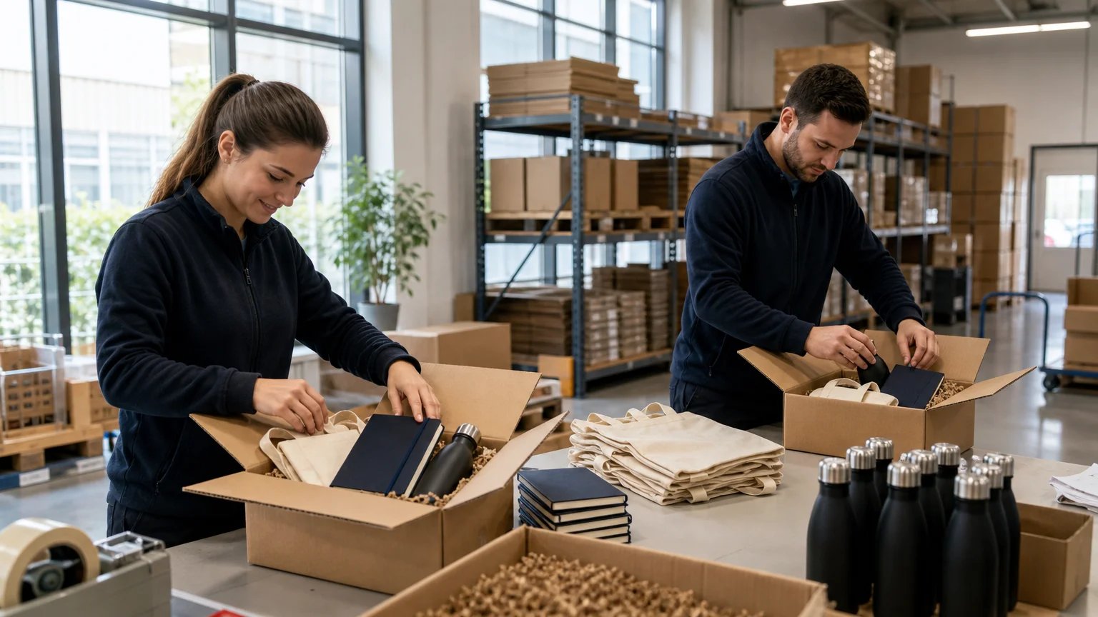 Préparation de colis contenant des objets publicitaires pour plusieurs destinataires