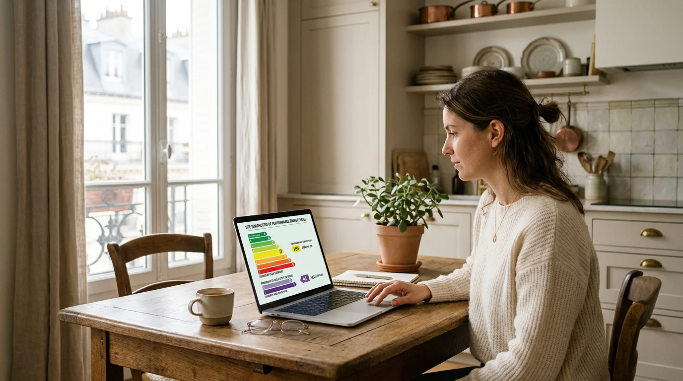 Personne réalisant une simulation énergétique en ligne sur son ordinateur