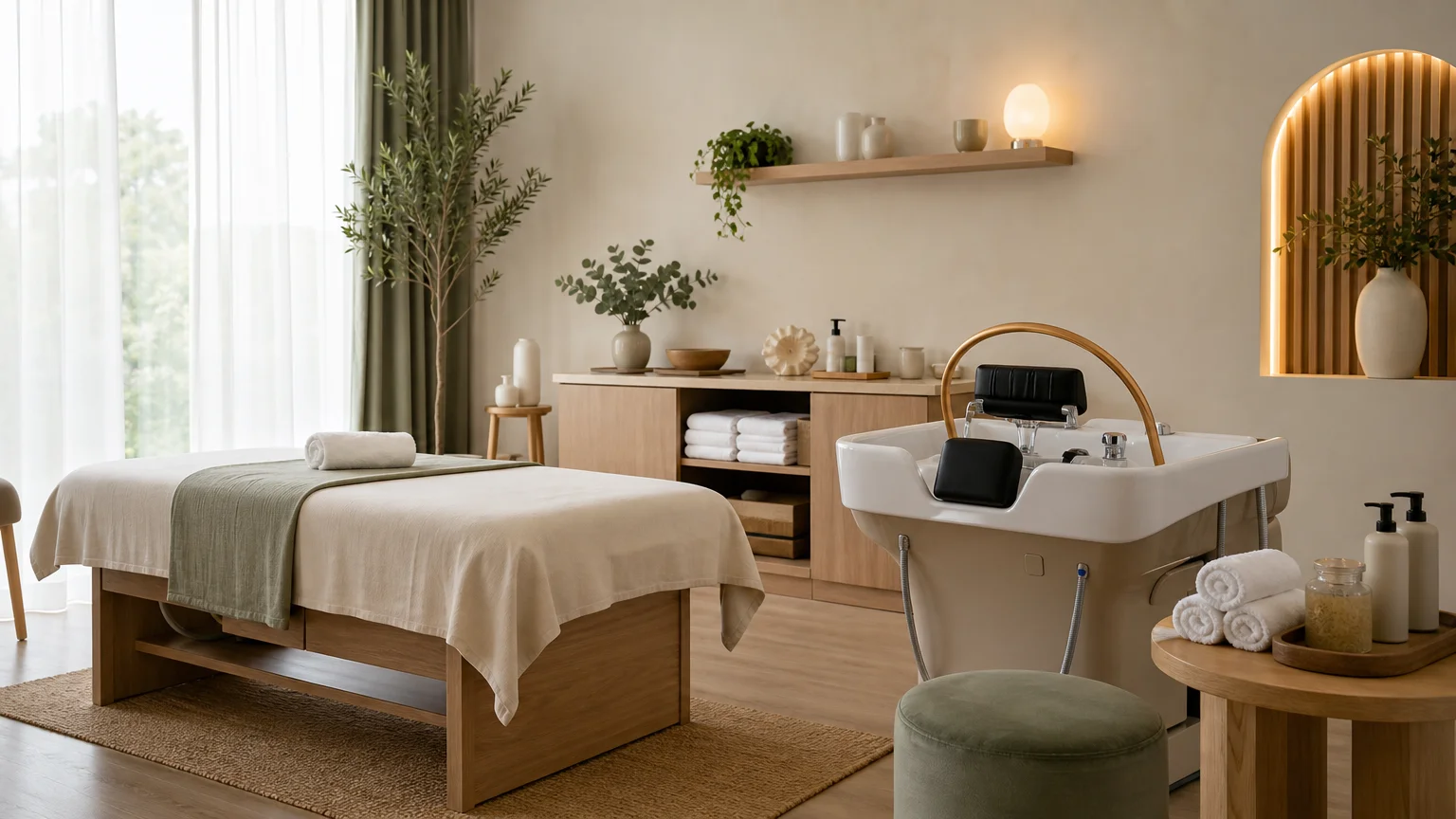 Espace professionnel aménagé pour une activité Head Spa