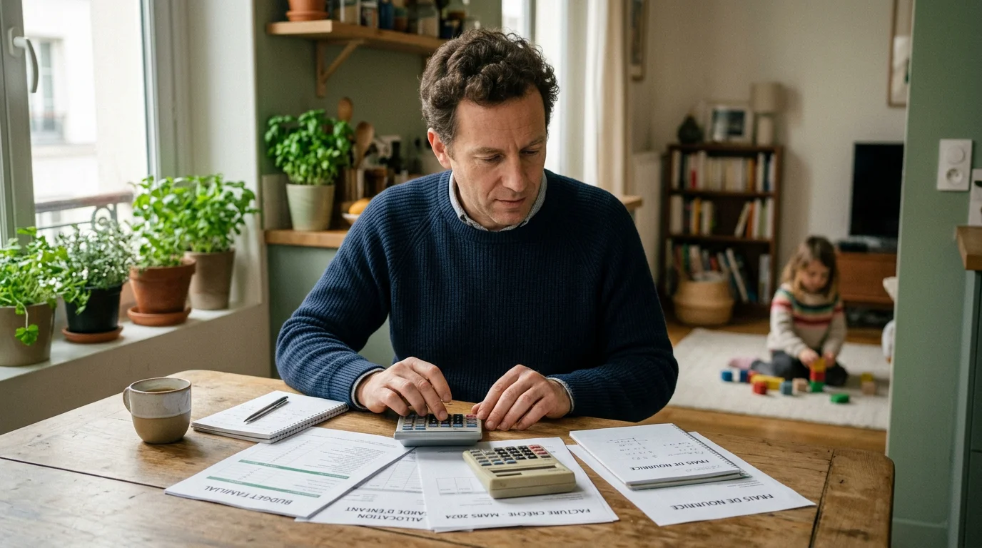 Parent calculant le budget d'une garde partagée à domicile