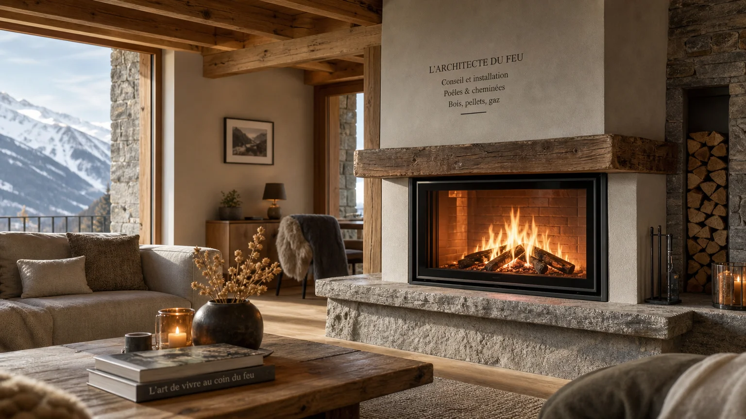Cheminée moderne rénovée dans un salon chaleureux en Suisse