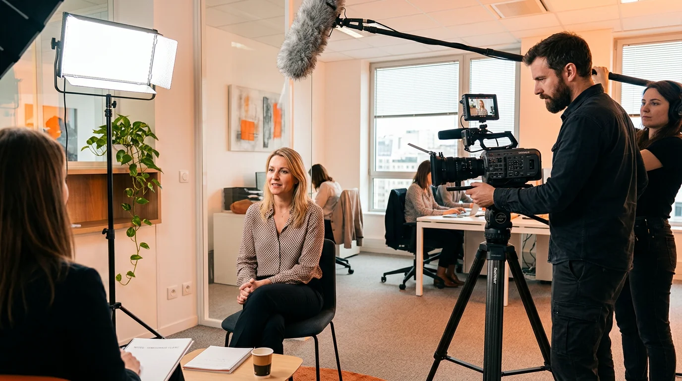 Tournage d'une vidéo témoignage client dans un bureau