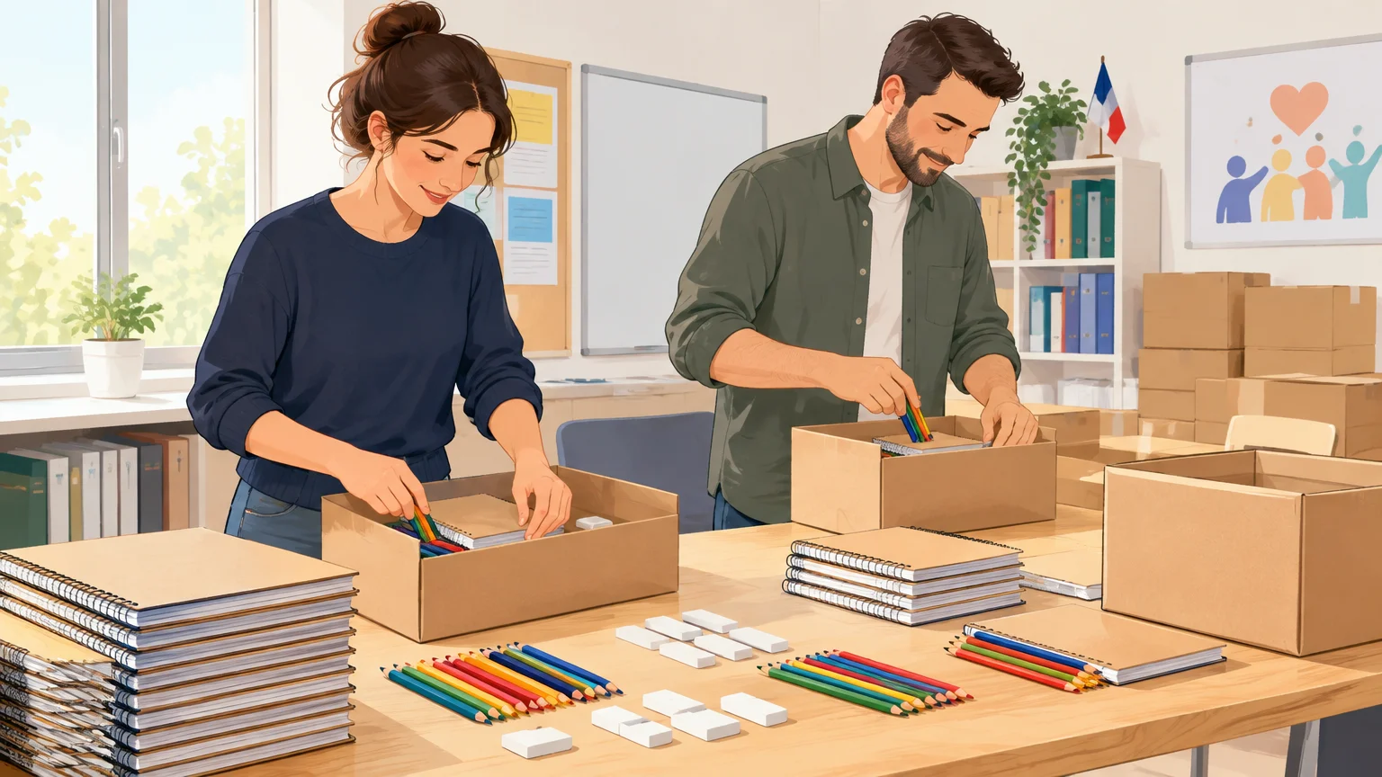 Préparation de gommes et de fournitures pour une distribution