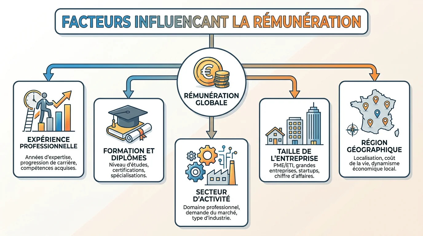 Schéma des facteurs influençant le salaire d'un assistant en ressources humaines