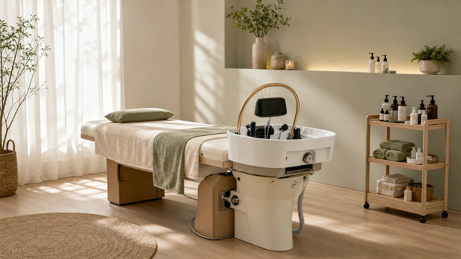 Espace professionnel équipé pour une prestation Head Spa