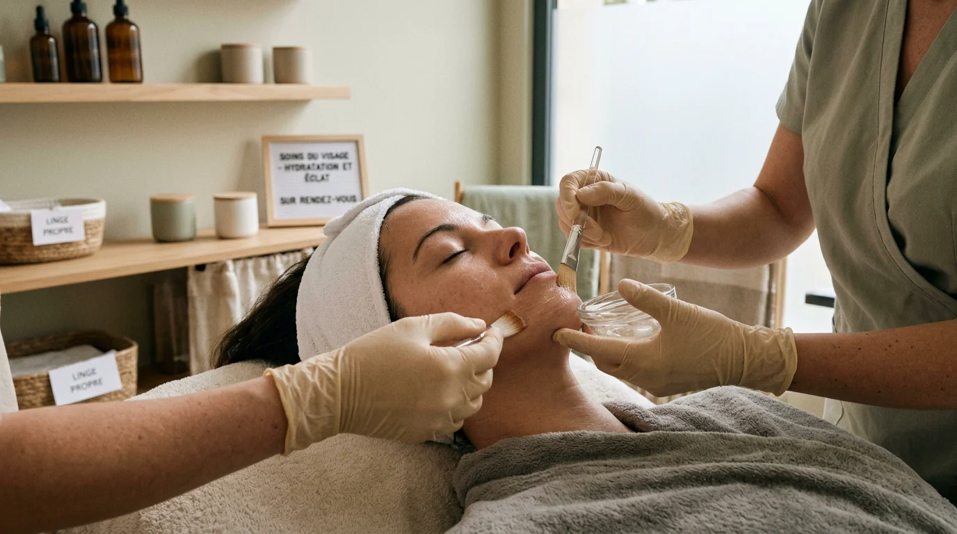 Femme recevant un soin du visage professionnel en institut à Hyères