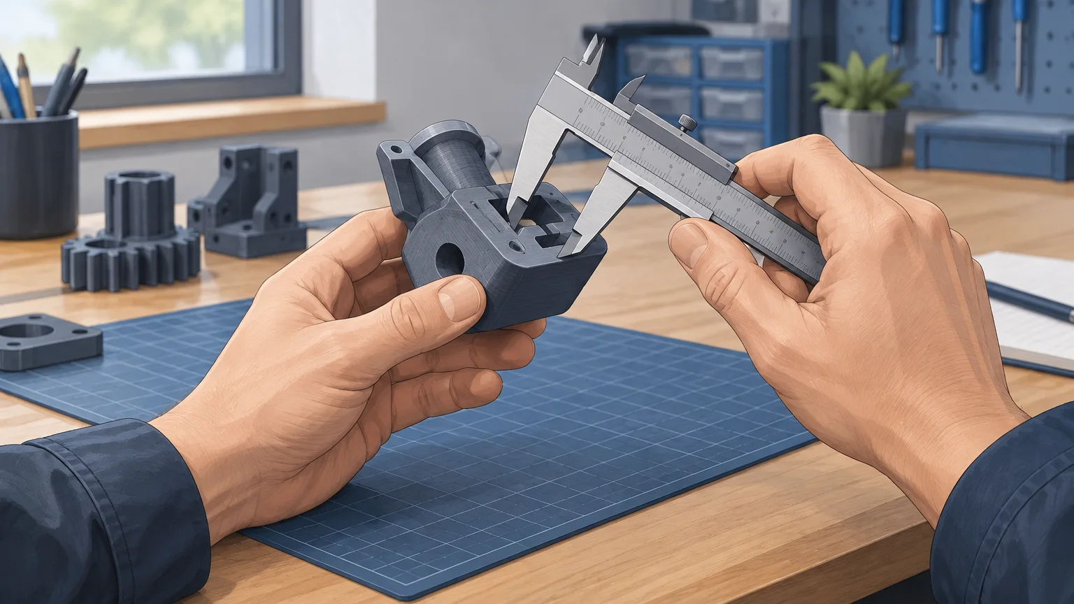 Examen manuel des dimensions et de l’assemblage d’une pièce imprimée en 3D