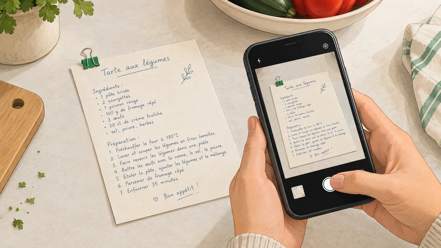 Une recette manuscrite photographiée pour la classer dans une bibliothèque numérique