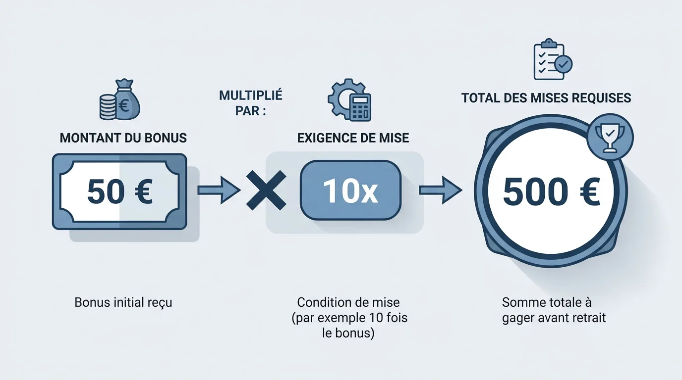 Schéma expliquant le calcul du wager sur un bonus sans dépôt