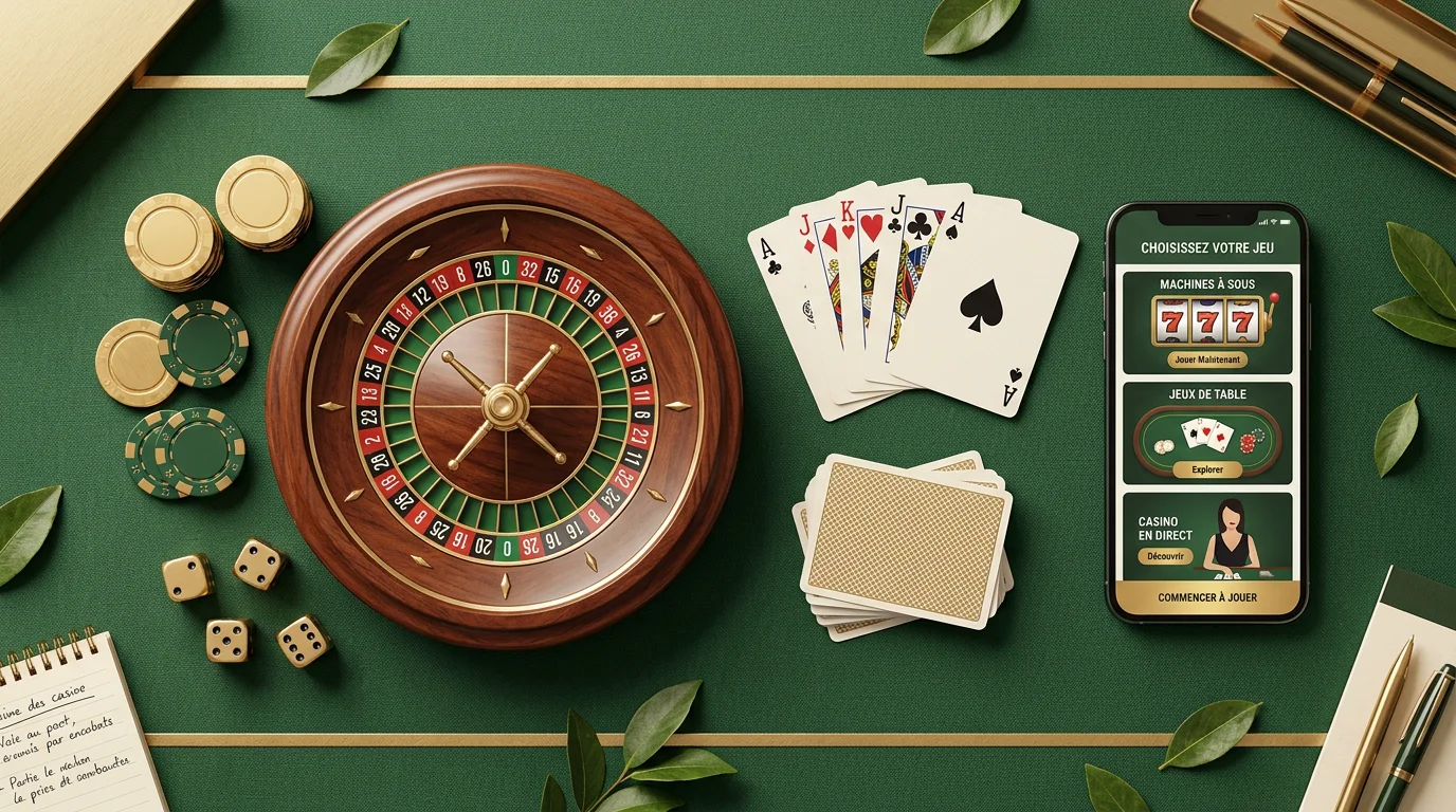 Symboles de jeux de casino disposés autour d'un smartphone