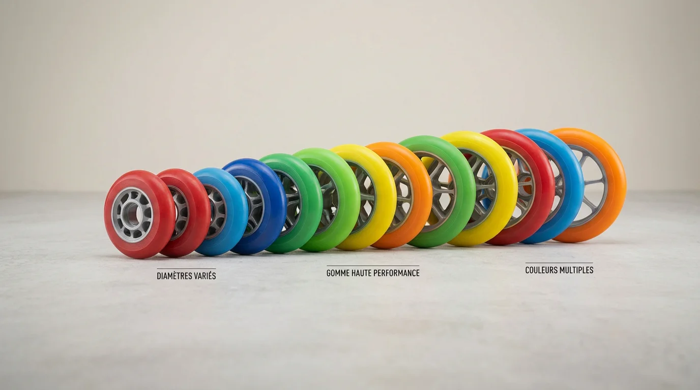 Roues de roller haute performance de différents diamètres alignées